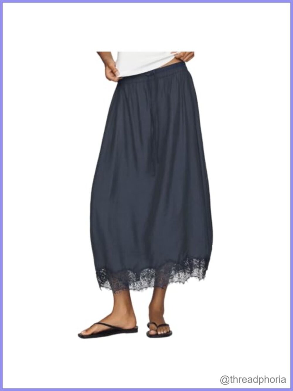 Women's Midi Skirt Lace Trim Drawstring Loose Fit Flowy Skirt